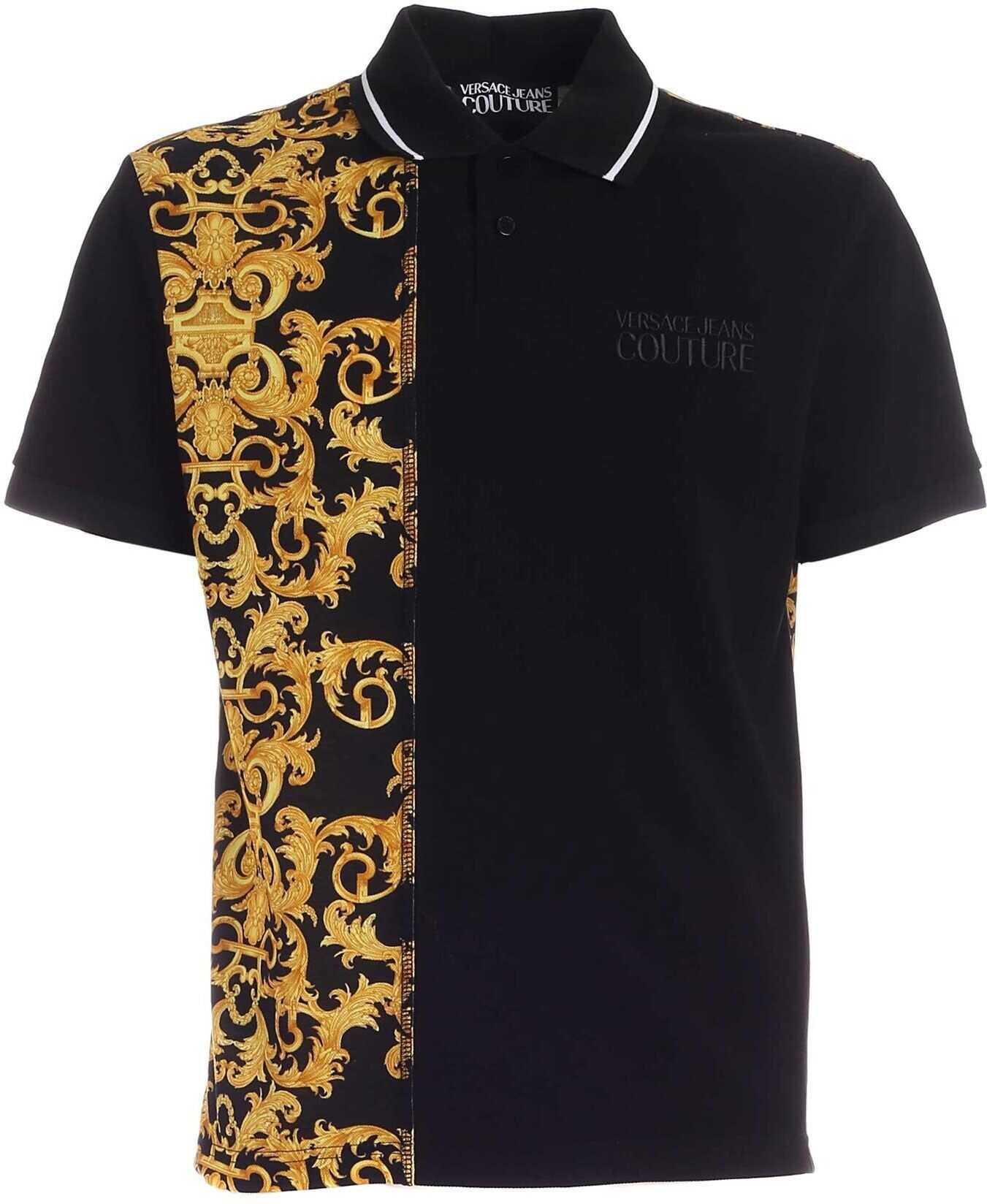 Versace Jeans Couture Baroque Logo Polo Shirt In Black Black