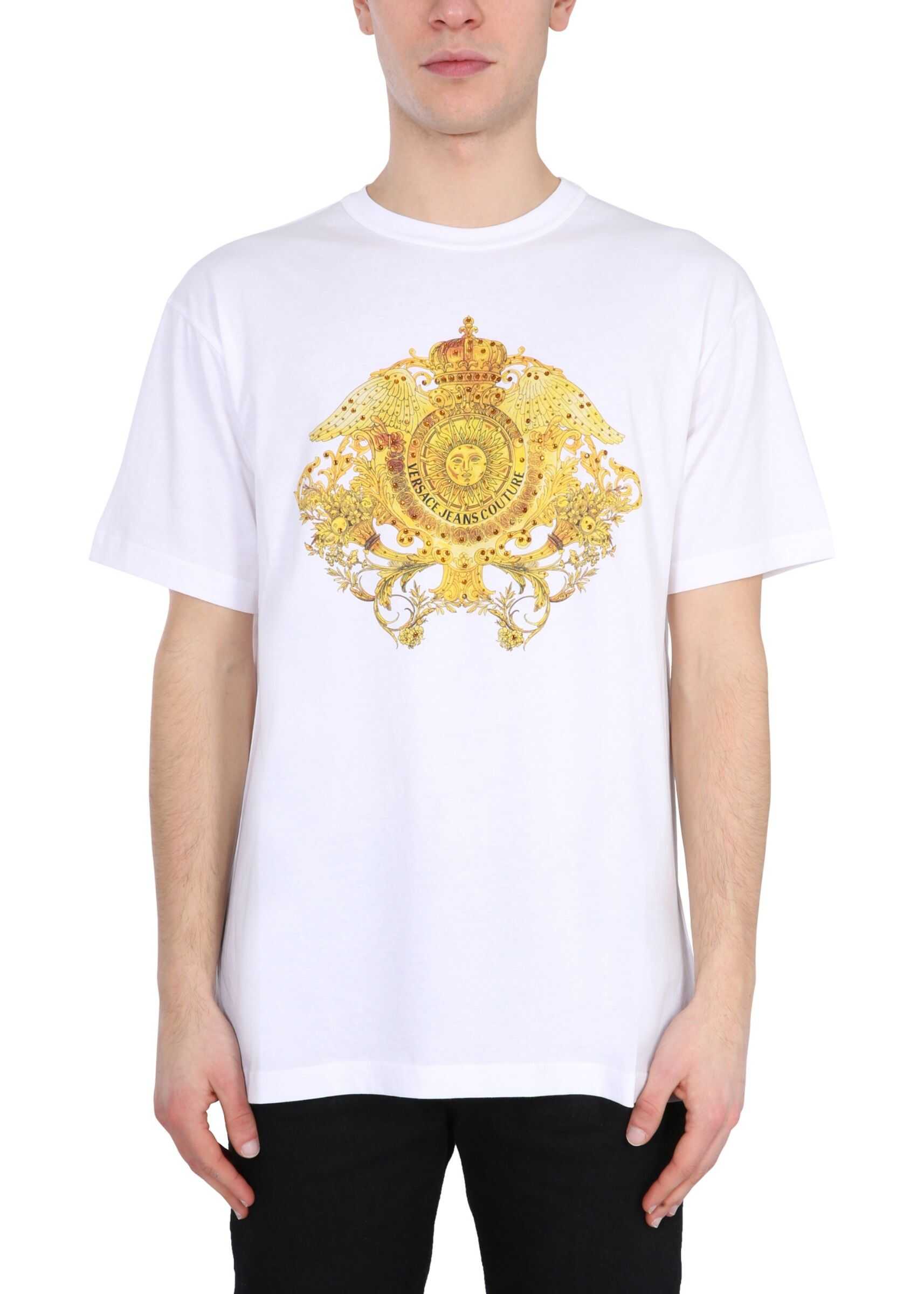 Versace Jeans Couture Printed T-Shirt With Rhinestones WHITE