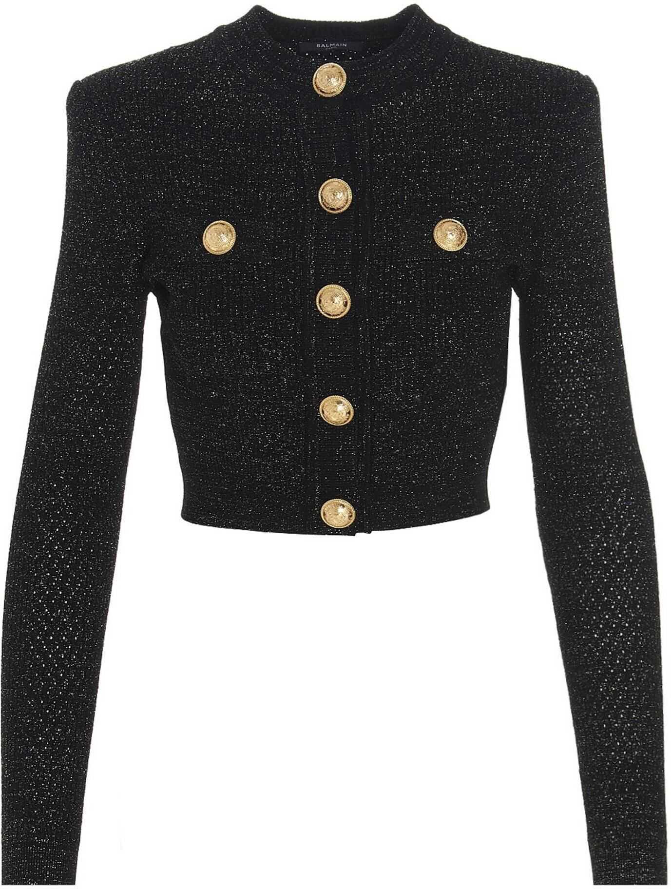 Balmain Lurex Cardigan In Black Black