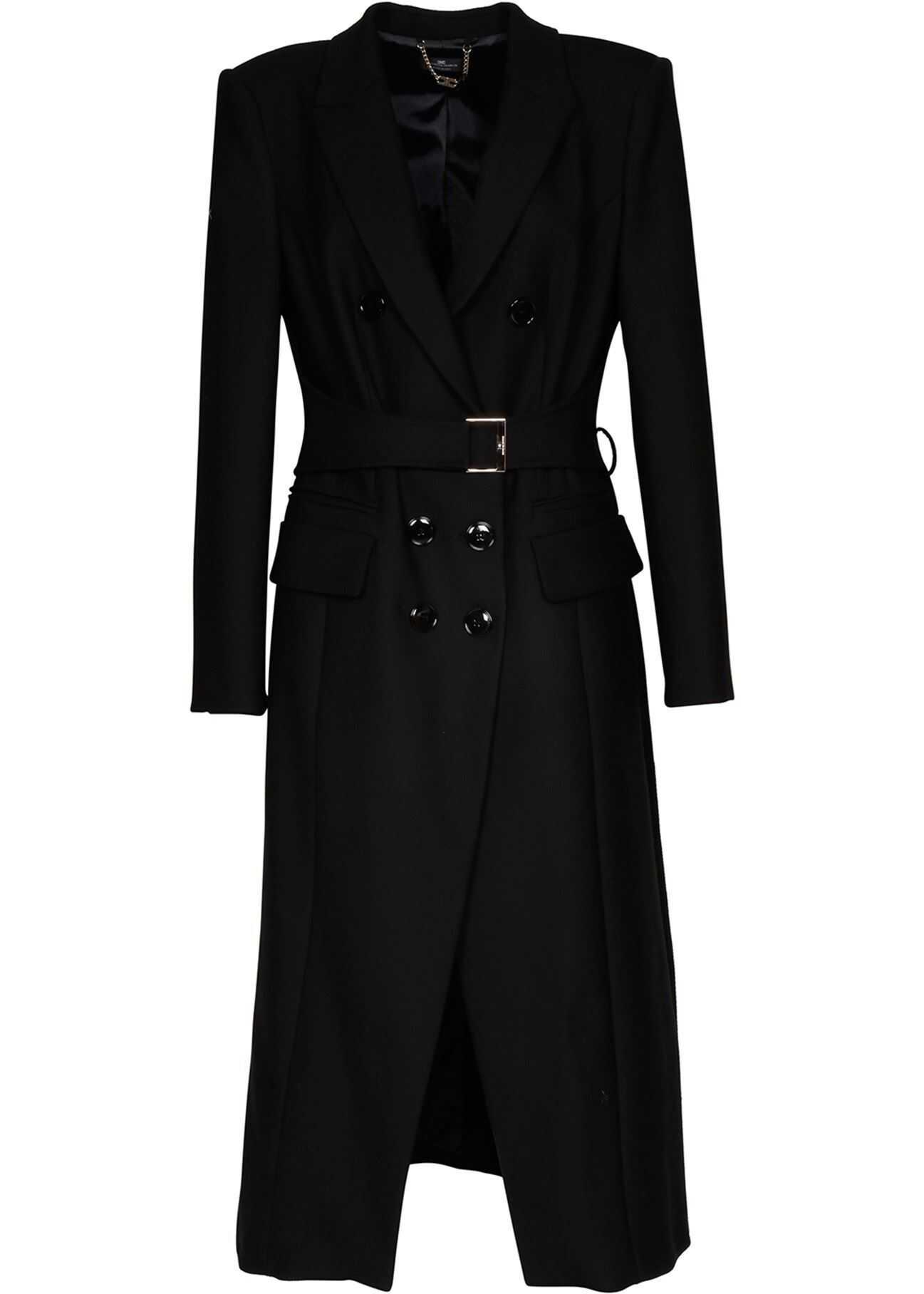 Elisabetta Franchi Wool Blend Double Breasted Coat In Black Black