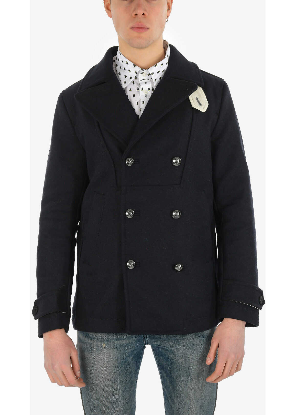 Diesel Wool W-BANFI Double Breasted Peacoat BLUE