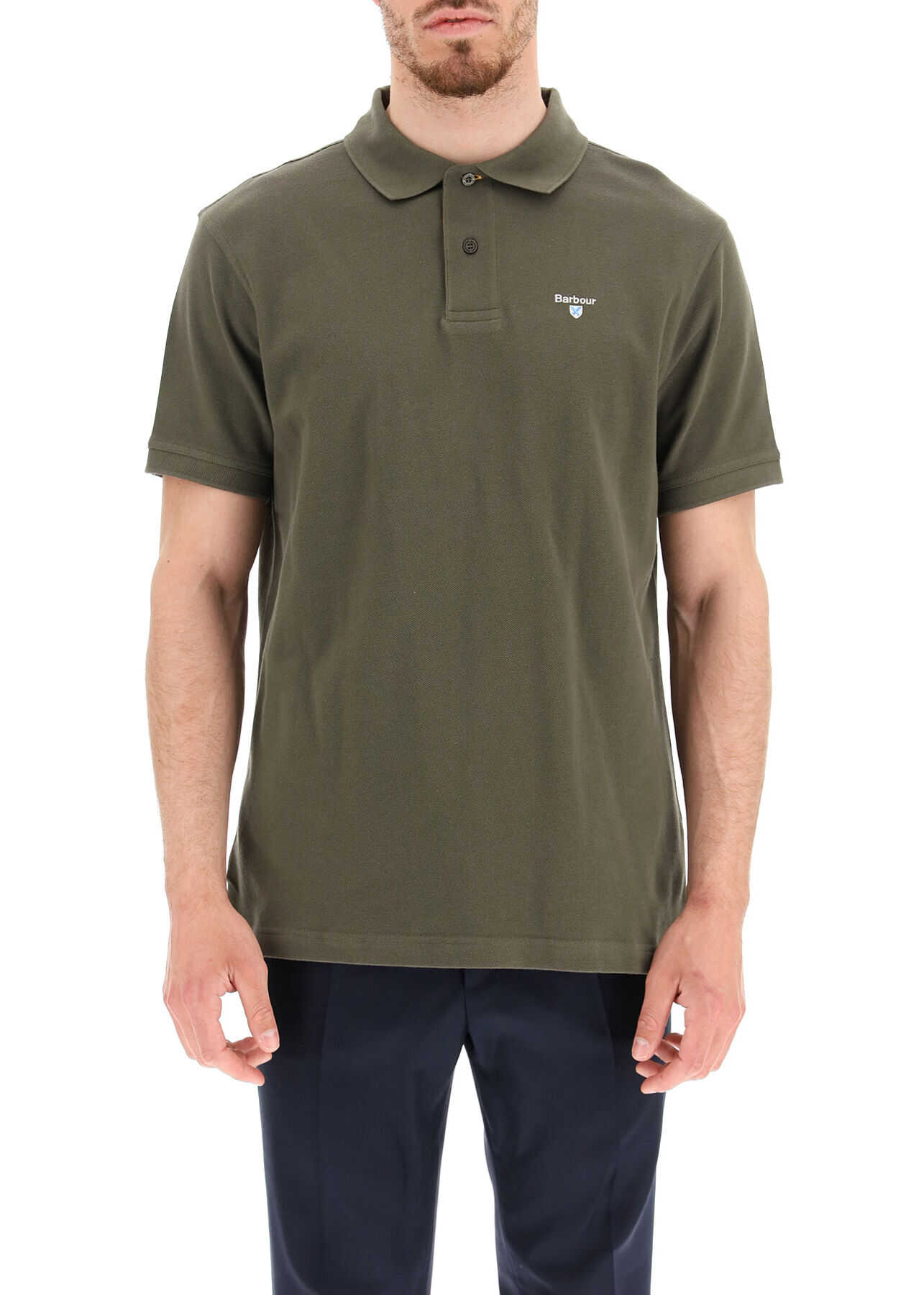 Barbour Piquet Polo Shirt With Tartan MML0012 DK OLIVE CLASSIC