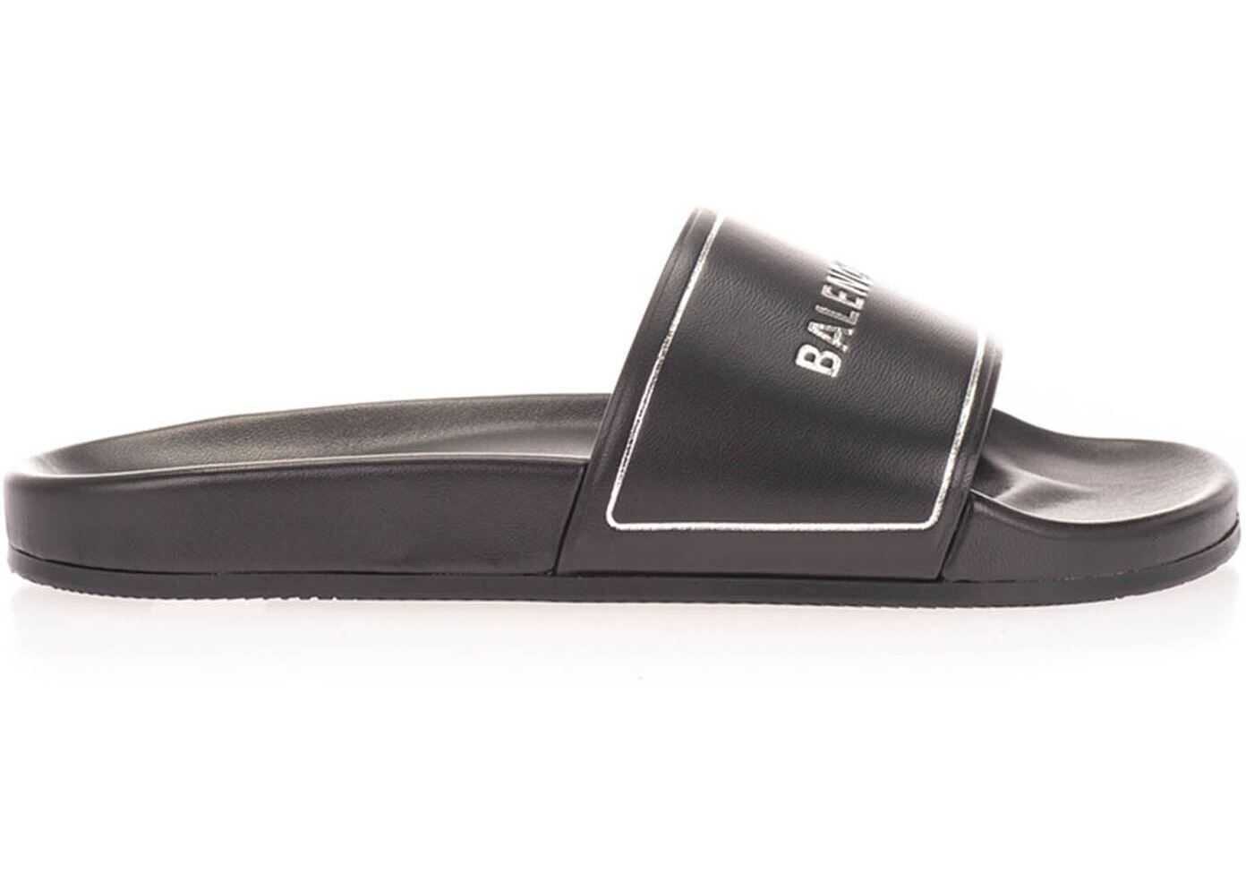 Balenciaga Logo Slides In Black Black