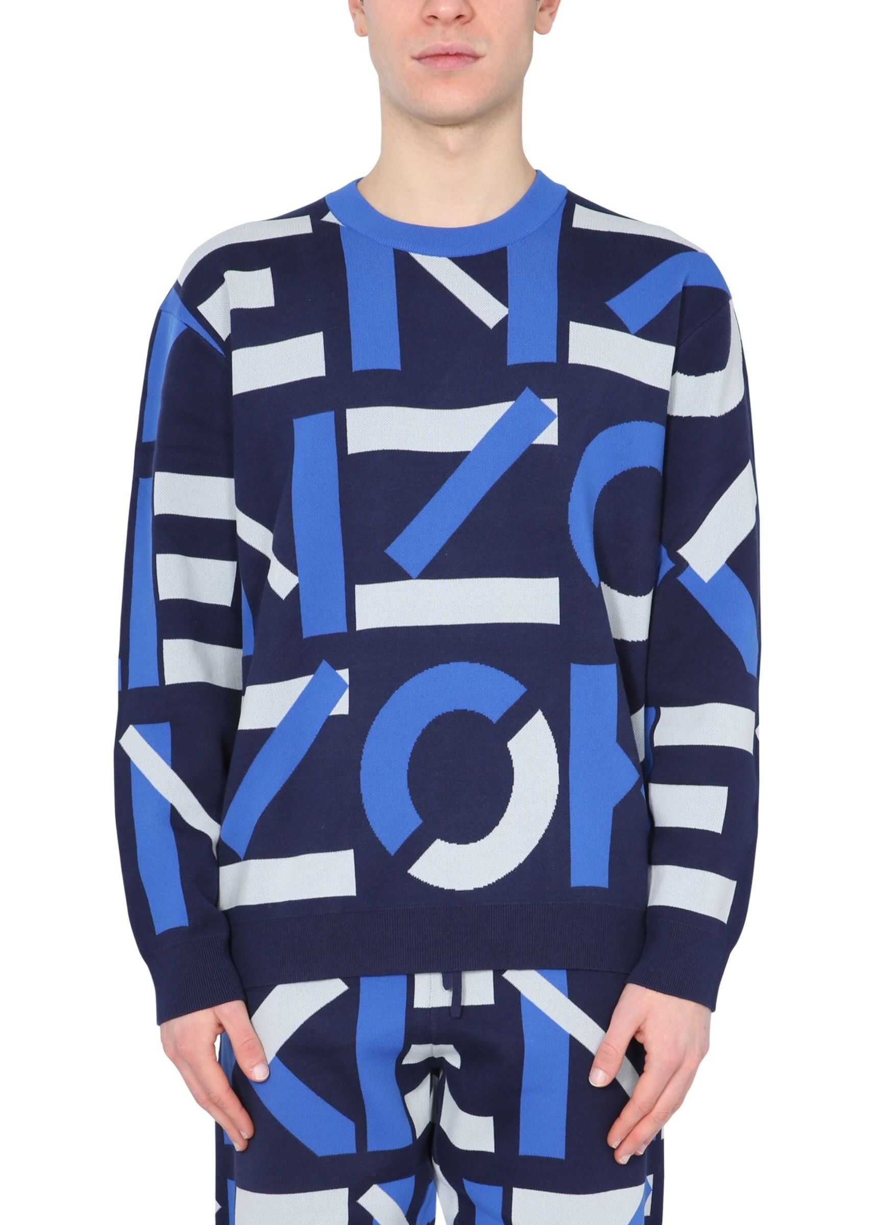 Kenzo Crew Neck Cotton Sweater FB55PU531_3SC77 BLUE
