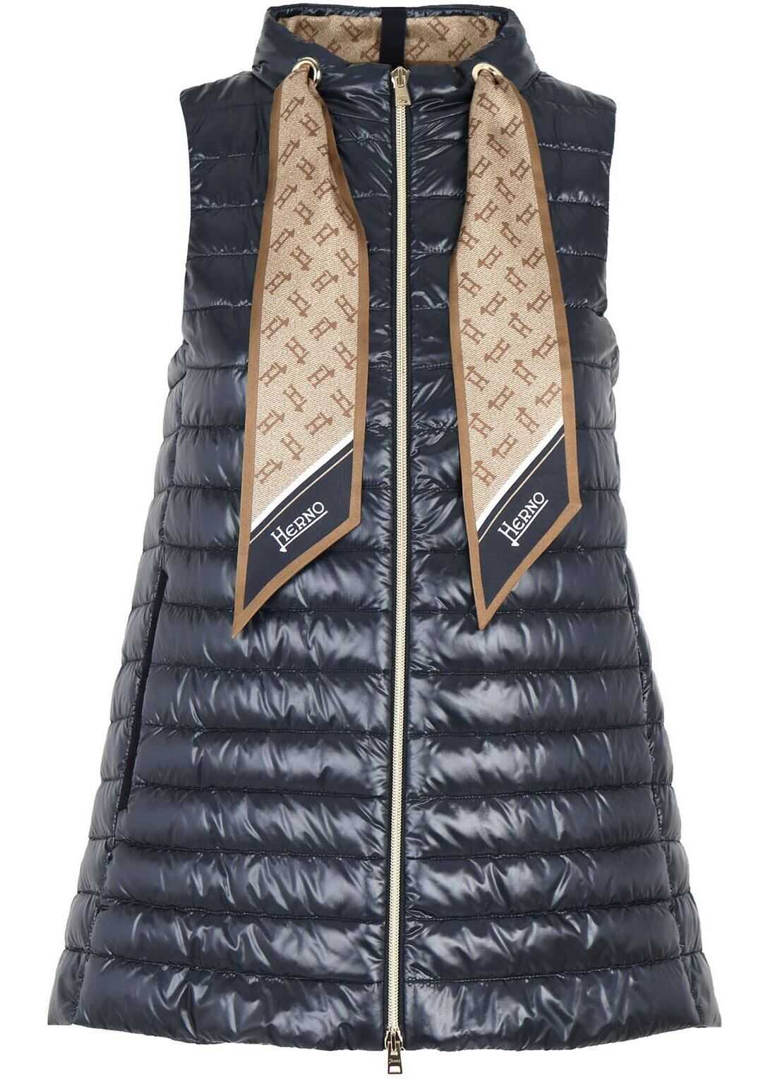 Herno Scarf Sleeveless Down Jacket In Blue Blue