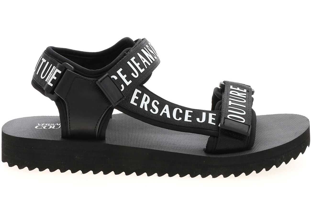 Versace Jeans Couture Branded Velcro Sandals In Black And White Black