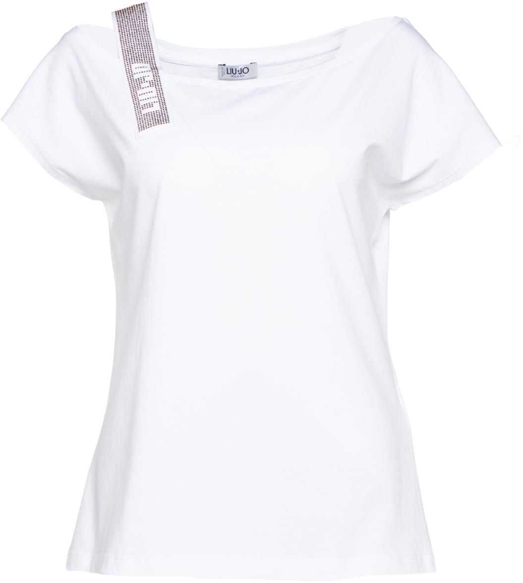 Liu Jo T-Shirt with strass covered shoulder strap White