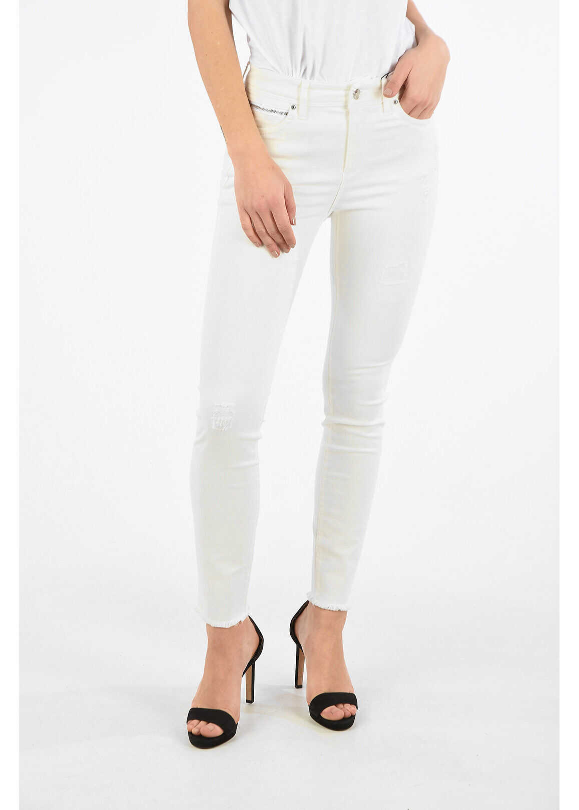 Armani Armani Exchange Mid Waist J05 Skinny Jeans With Frayed Hem White