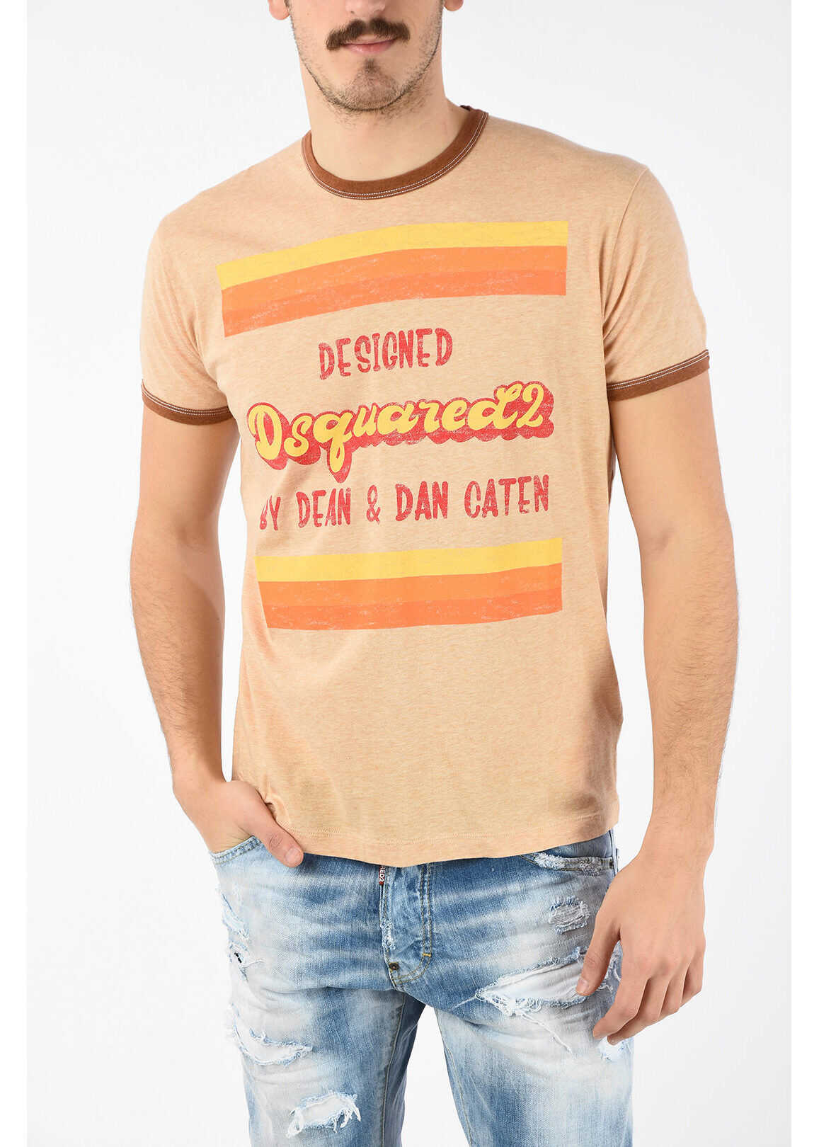 DSQUARED2 Printed Fat Dan Fit T-Shirt Beige