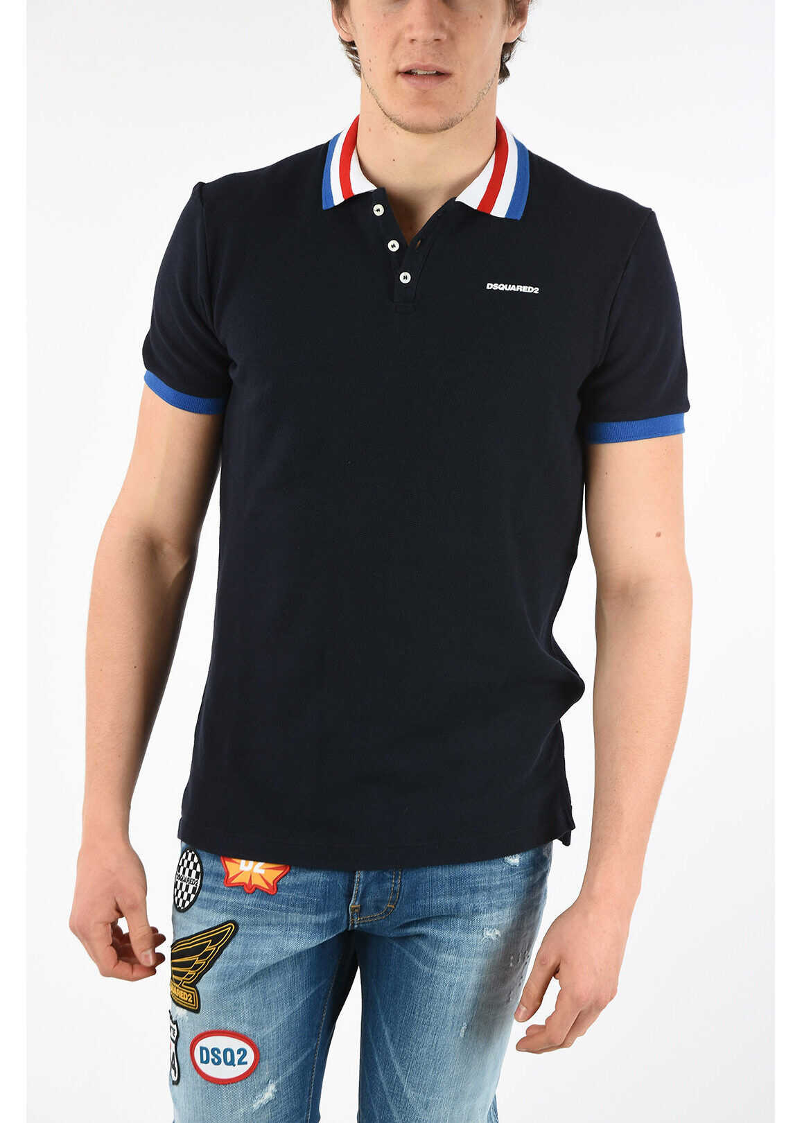 DSQUARED2 3 Button Classic Fit Polo With Print-Logo Blue