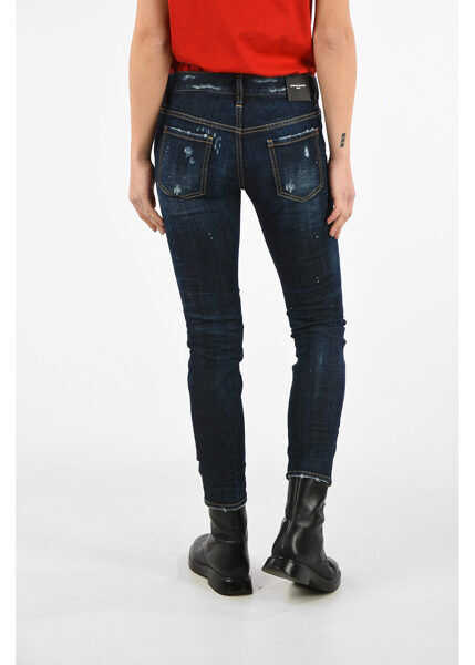Blugi drepti DSQUARED2 Distressed Cropped Jennifer Jeans Blue Femei (BM 8212741) 2
