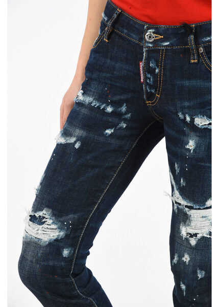 Blugi drepti DSQUARED2 Distressed Cropped Jennifer Jeans Blue Femei (BM 8212741) 3