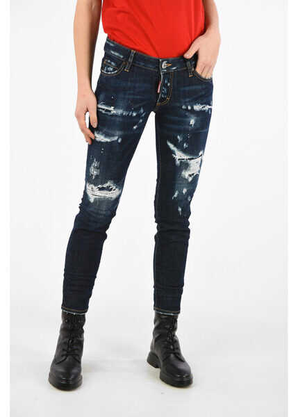 Blugi drepti DSQUARED2 Distressed Cropped Jennifer Jeans Blue Femei (BM 8212741) 1