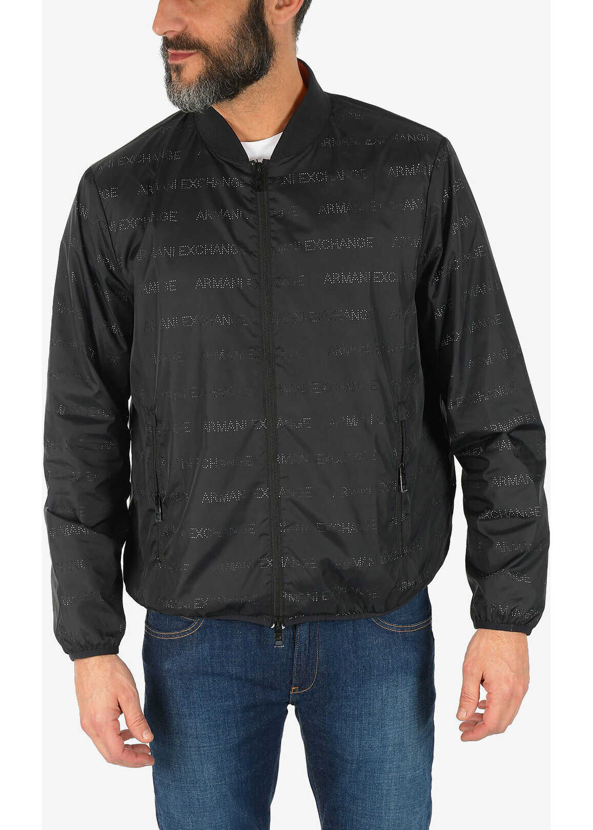 Armani Armani Exchange All Over Logo Bomber Jacket Black