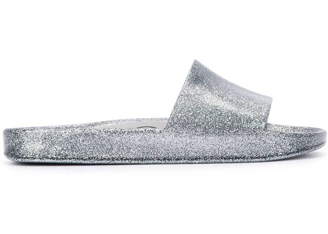 MELISSA Glass Silver Glittered Beach Slides 32291 Silver