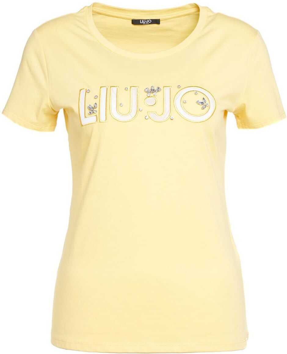 Liu Jo T-shirt with logo embroidery and rhinestones Yellow