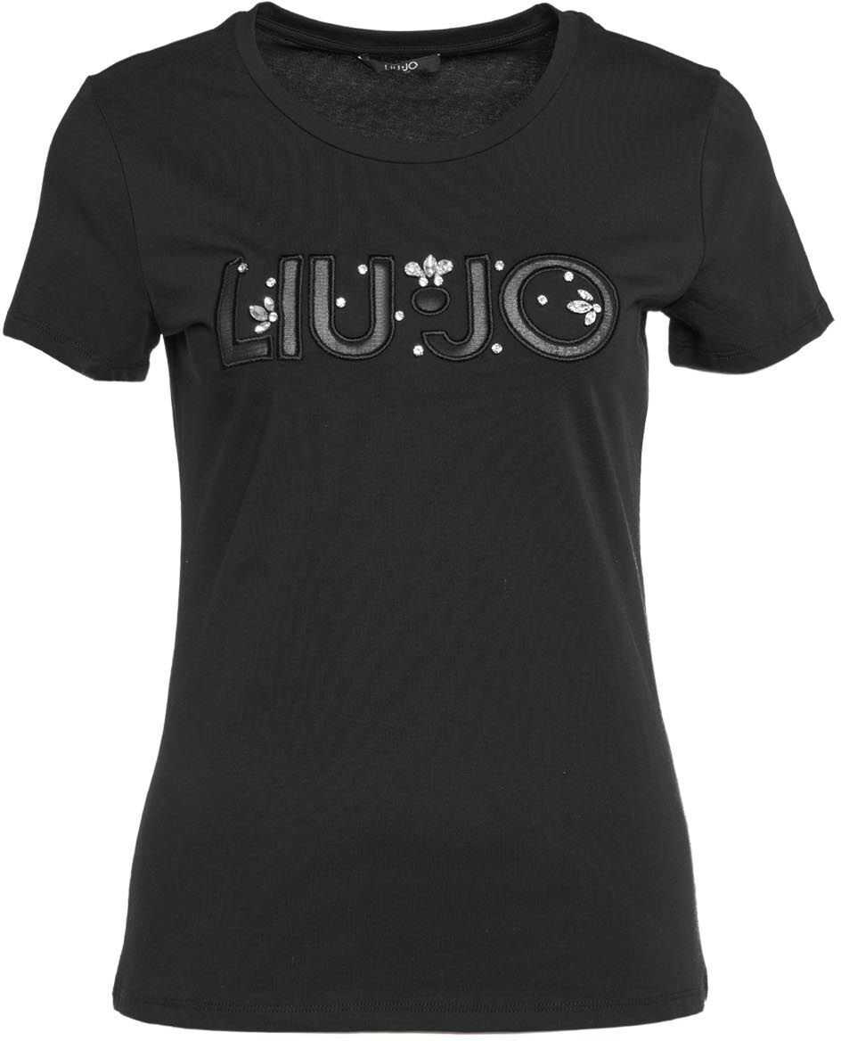 Liu Jo T-shirt with logo embroidery and rhinestones Black