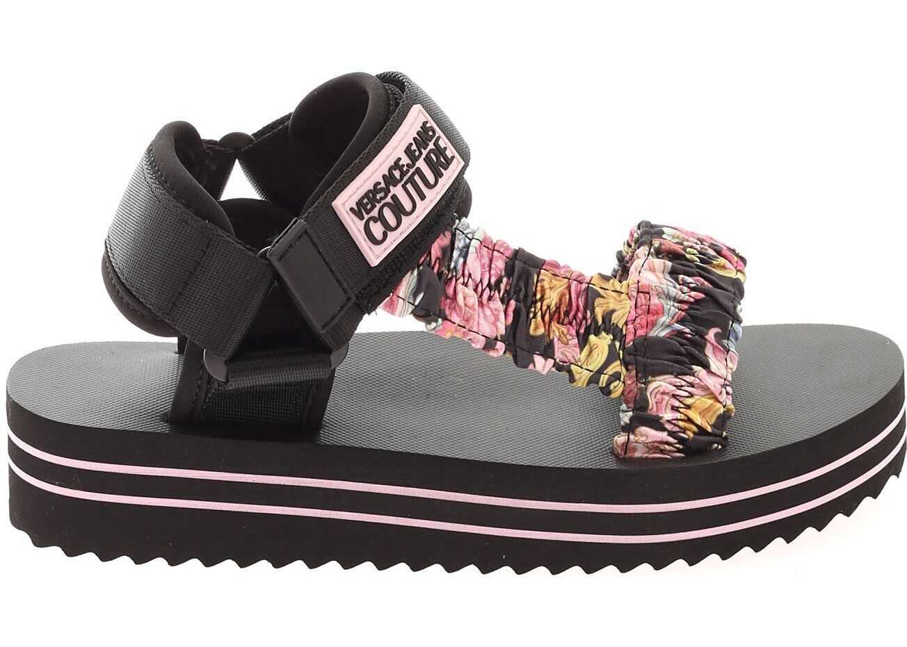 Versace Jeans Couture Printed Neoprene Sandals In Black Black