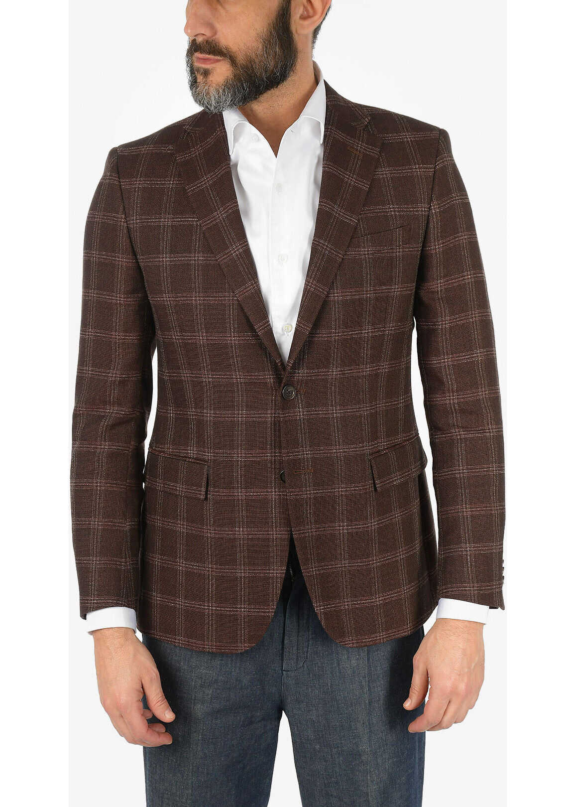 CORNELIANI Cc Collection Linen And Virgin Wool Refined Blazer Brown And