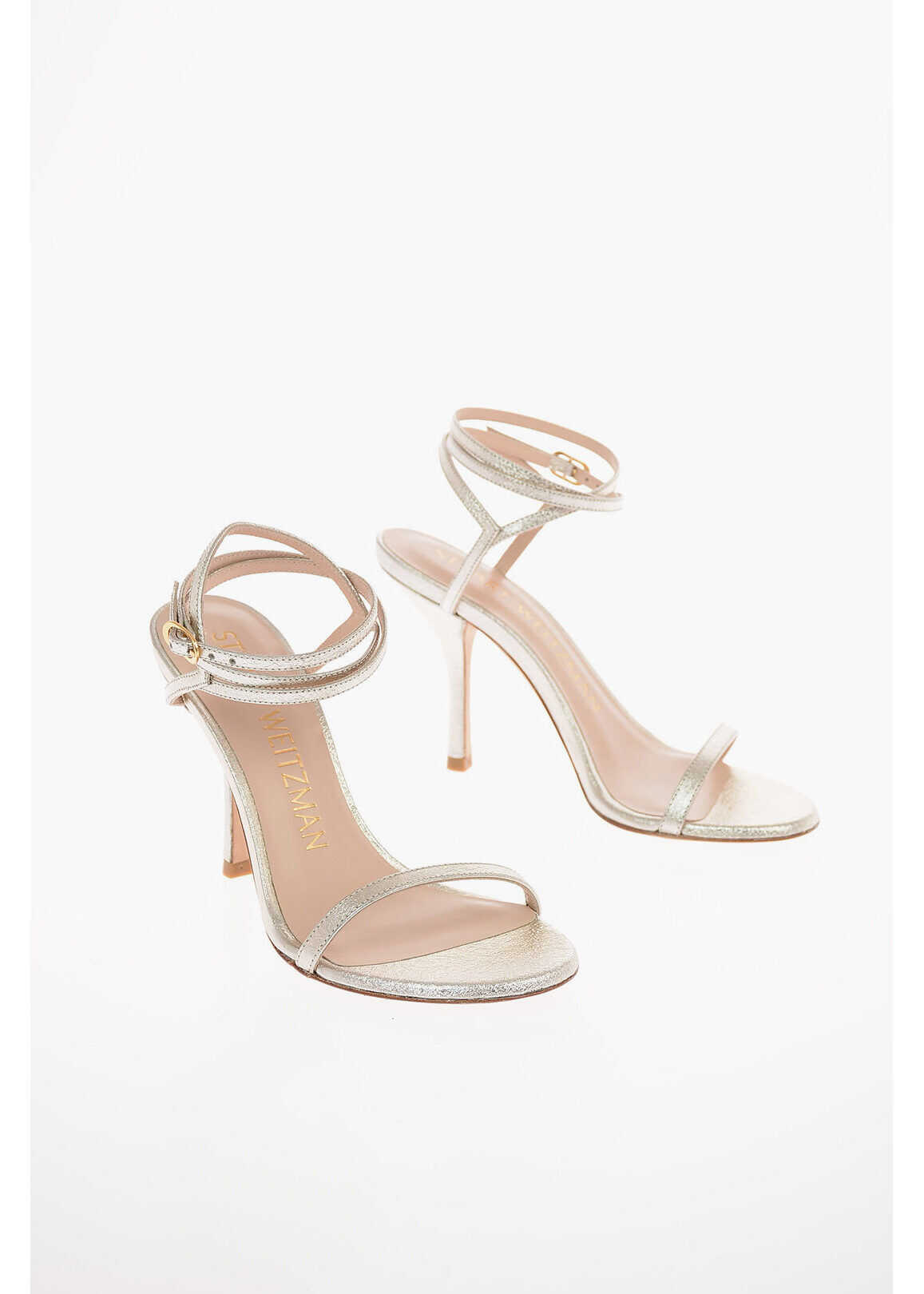 Stuart Weitzman Metallic Soft Leather Merinda Ankle-Strap Sandals 9 Cm Silver