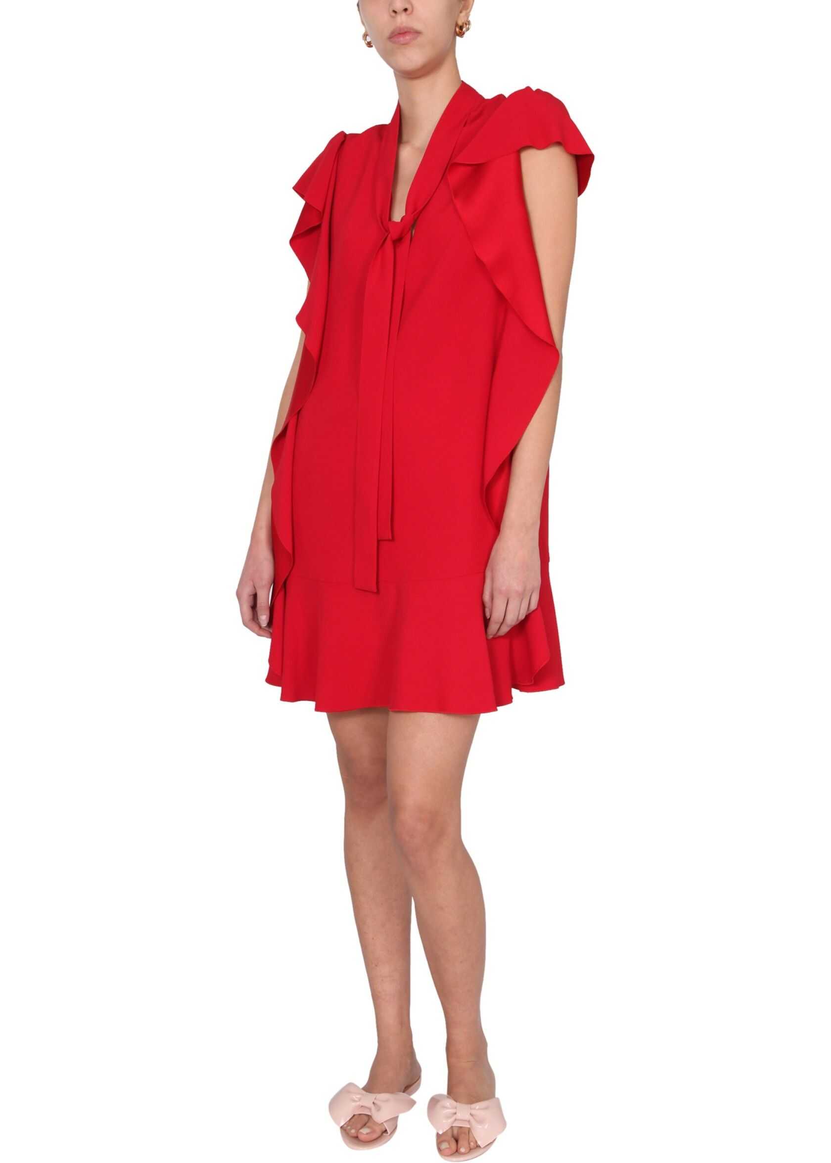 RED VALENTINO Satin Dress With Flounces VR3VAW95_0F1L58 RED