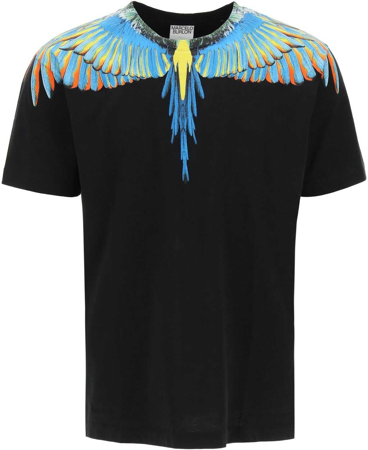 Marcelo Burlon Birds Wings Print T-Shirt CMAA018S21JER001 BLACK BLUE