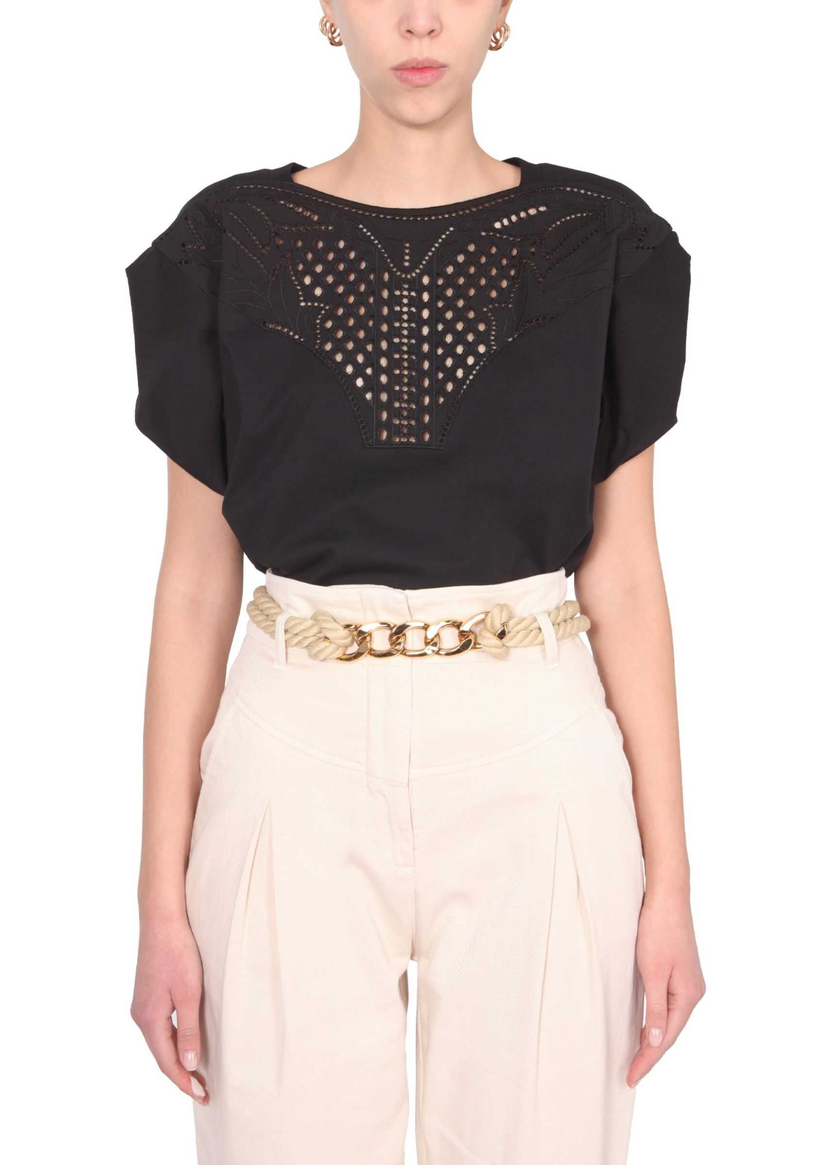 Alberta Ferretti Perforated Detail T-Shirt 07090160_0555 BLACK