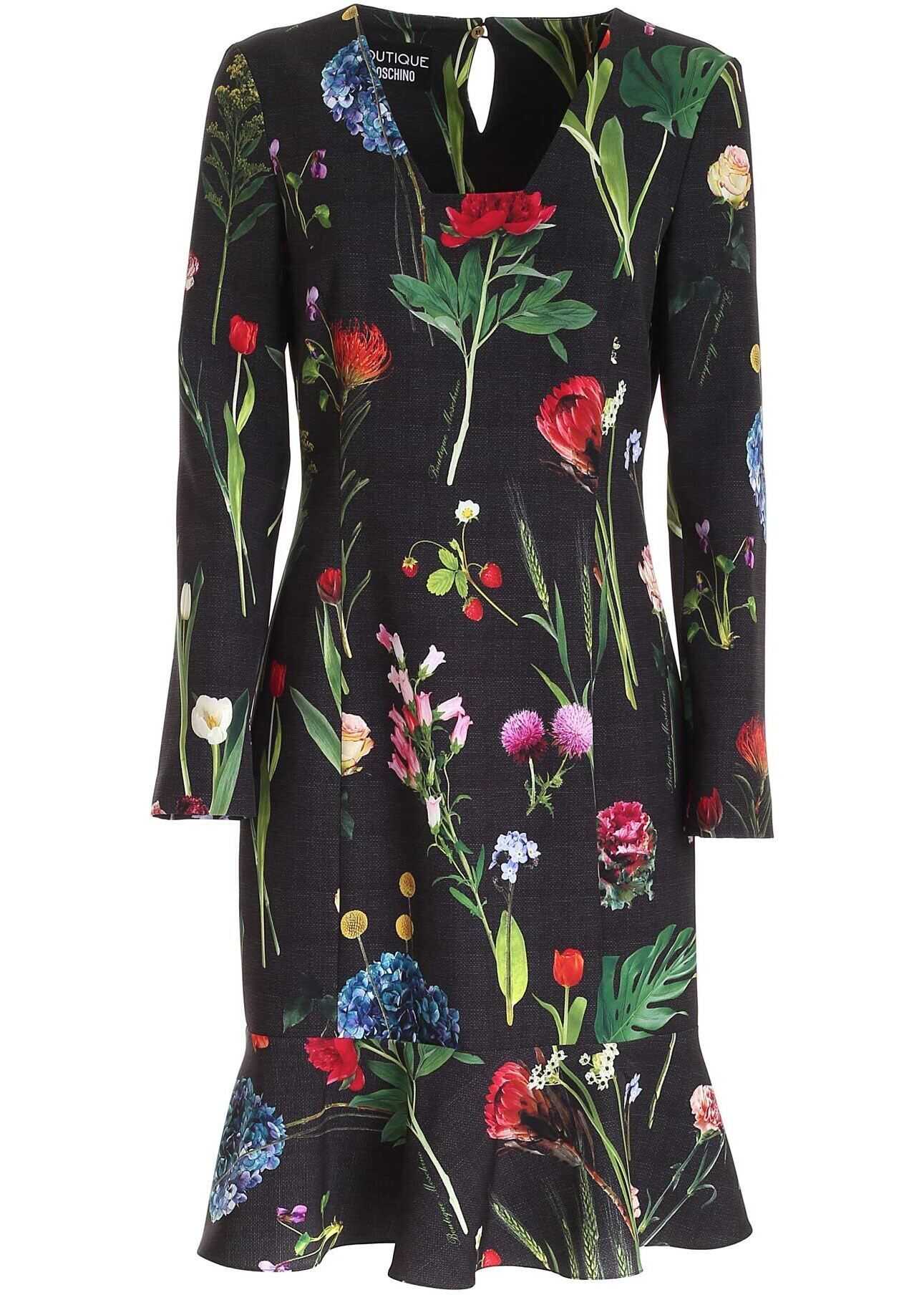Moschino Floral Print Dress In Black 042011531555 Black