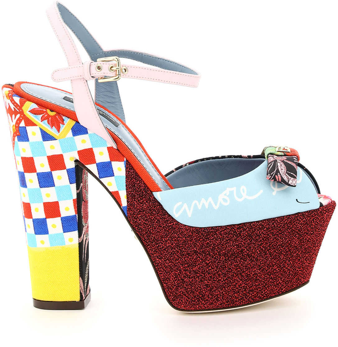 Dolce & Gabbana Bette Platform Sandals 9 Patch CZ0256 AO659 MULTICOLOR