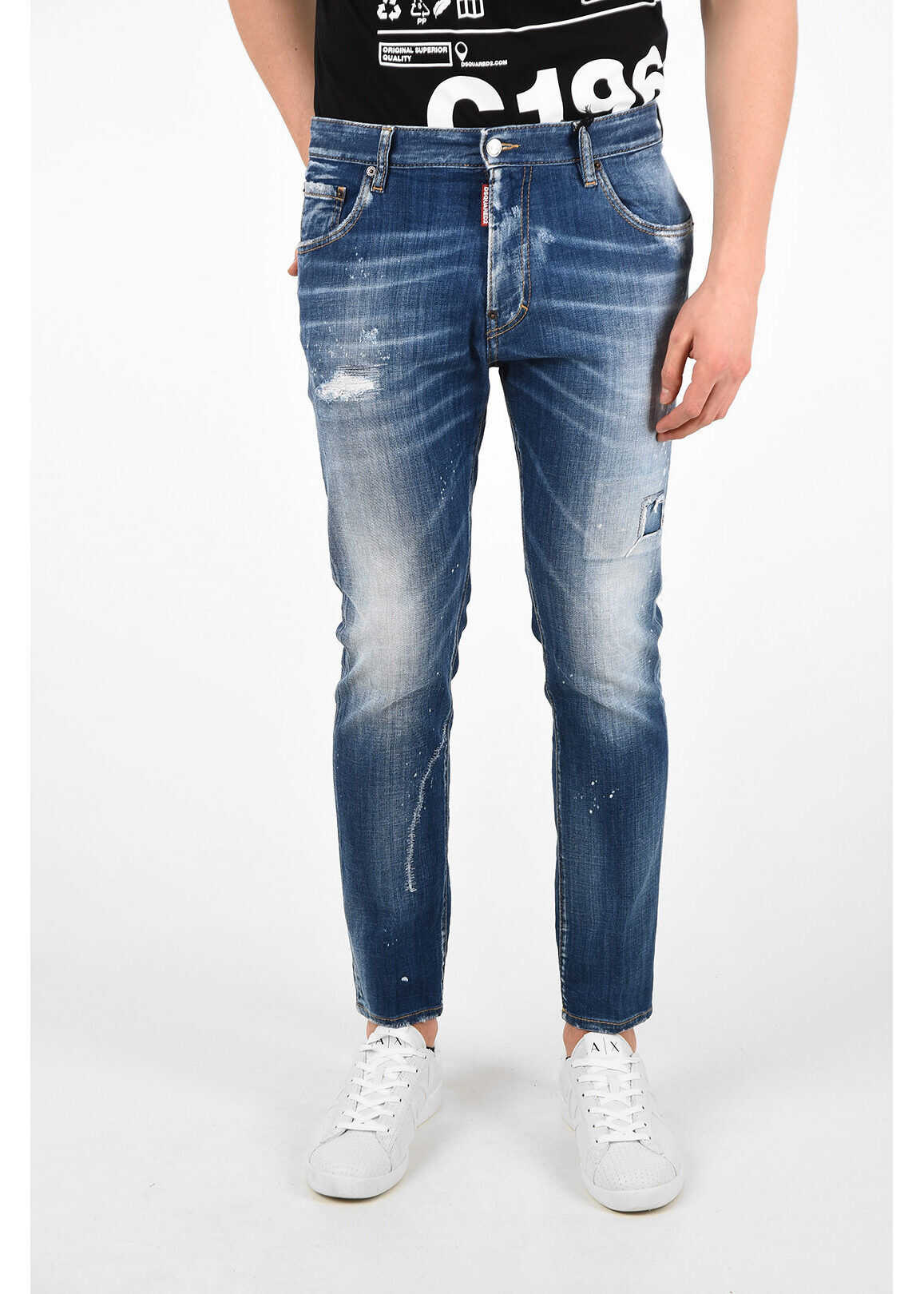 DSQUARED2 17Cm Low-Waist Stonewashed Straight Leg Boot Cut Jeans Blue