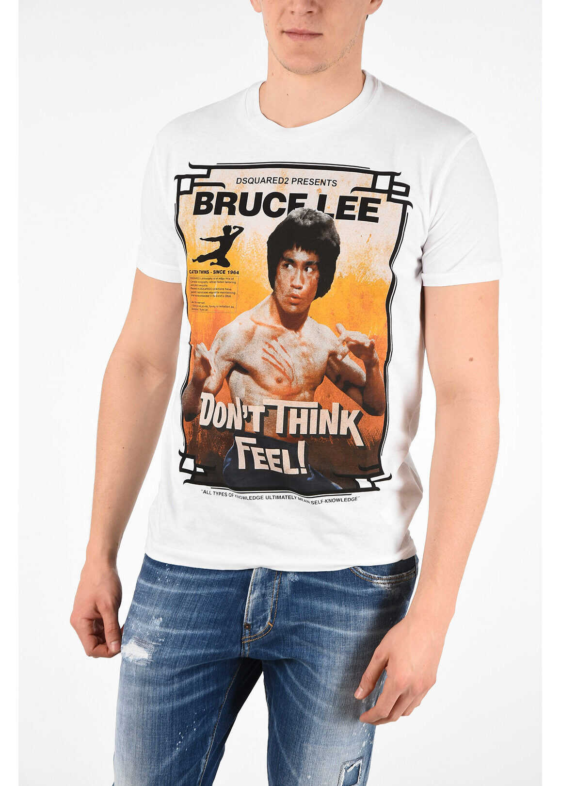 DSQUARED2 Bruce Lee- Print Fat Dan Fit T-Shirt White