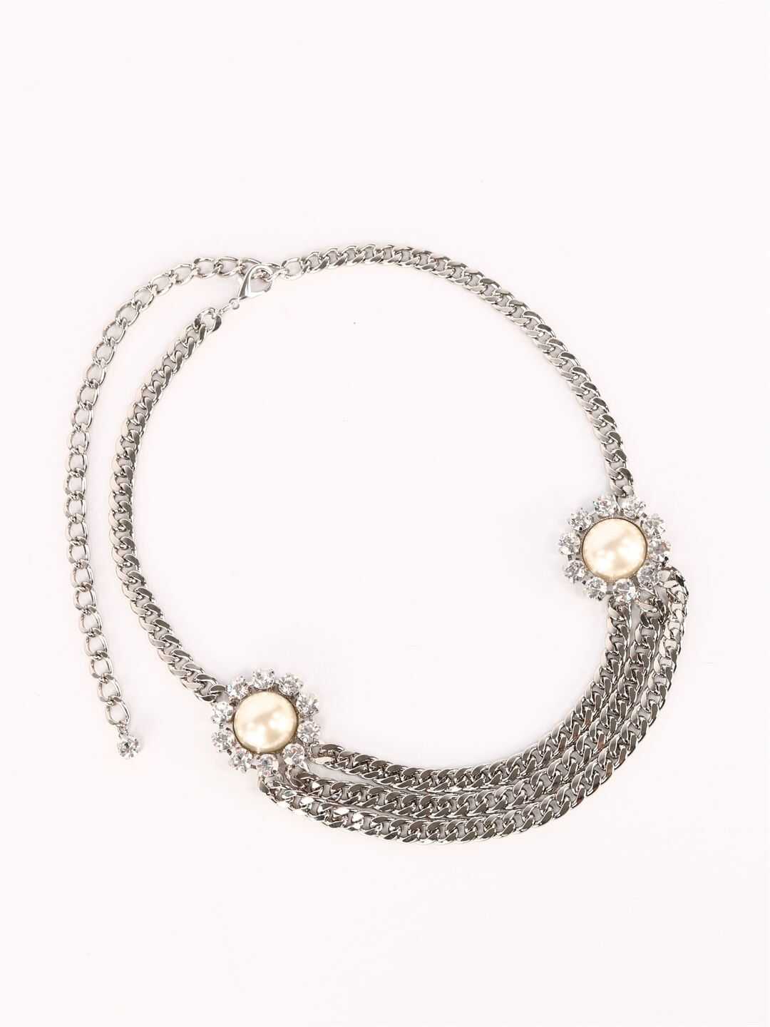 Alessandra Rich Crystal Chain Belt With Pearl And Crystal Elements FABA2326 Silver