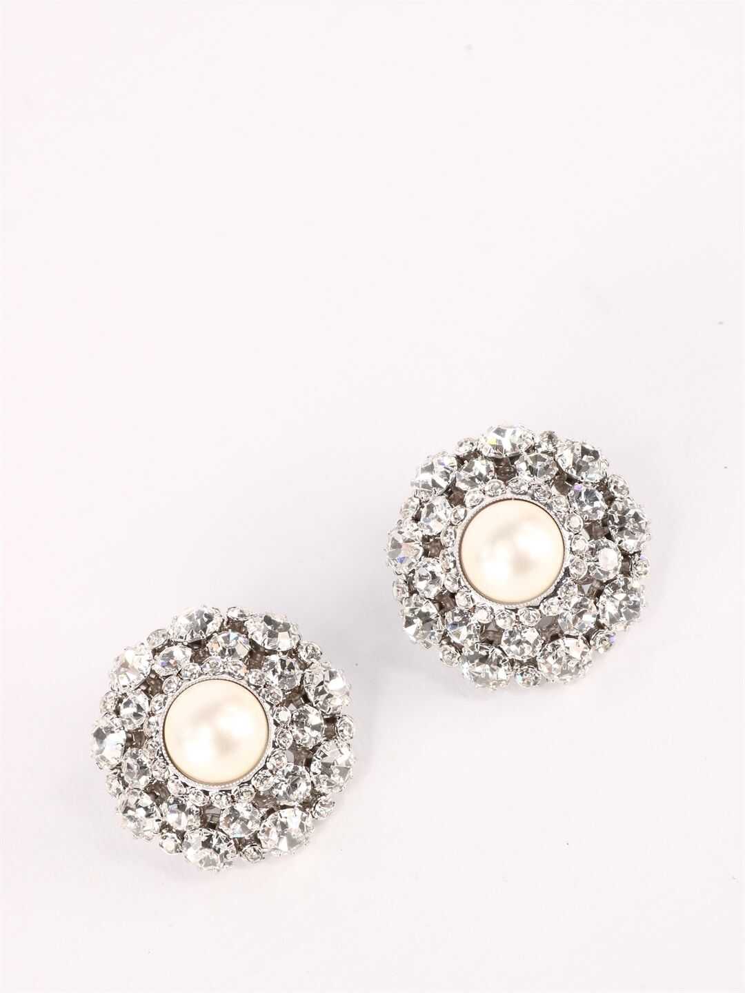 Alessandra Rich Crystals And Pearl Earrings FABA2285 Silver