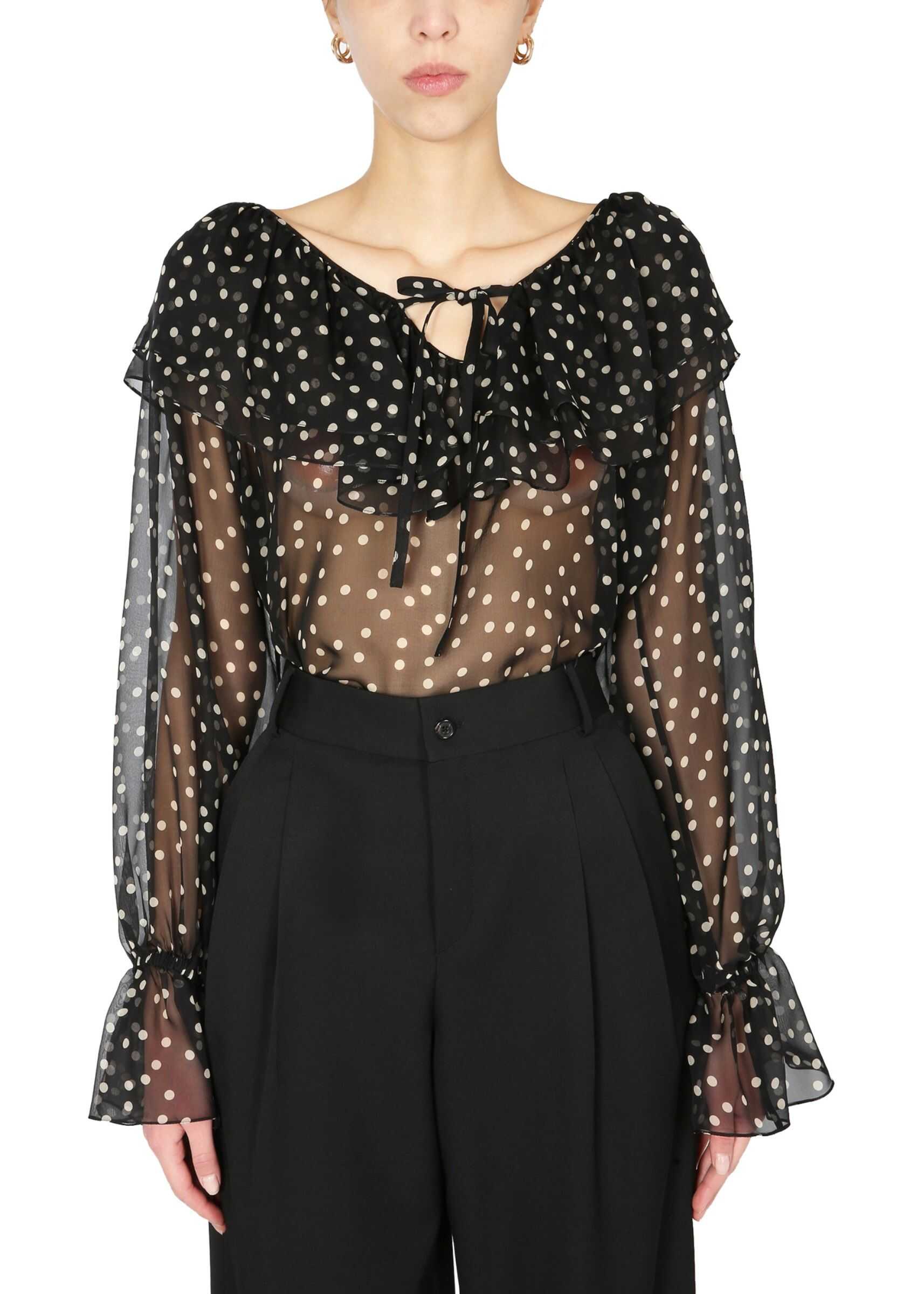 Saint Laurent Polka Dot Silk Shirt 646002_Y5C421004 BLACK