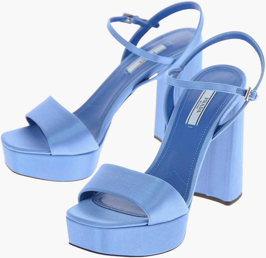 Prada Satin Platform Sandals with Ankle Strap 12 Cm BLUE