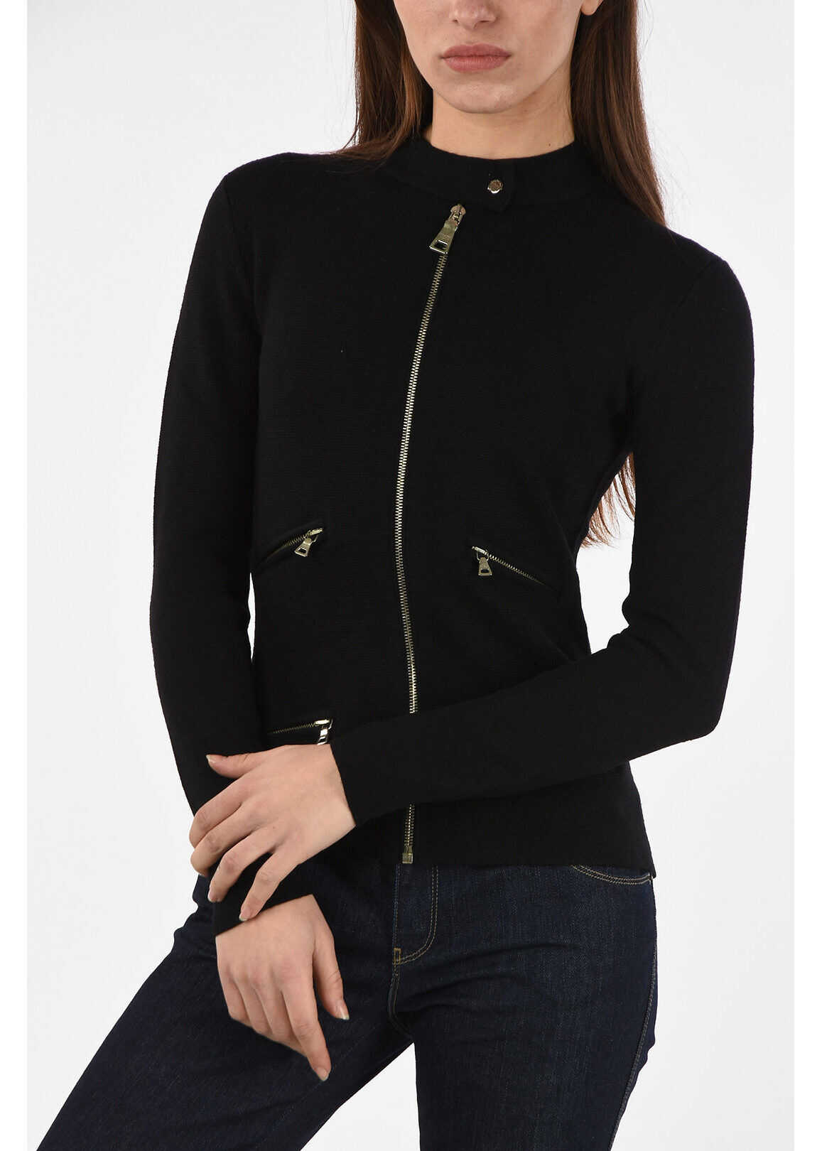 Prada half zip mock-neck sweater with Front Pockets BLACK