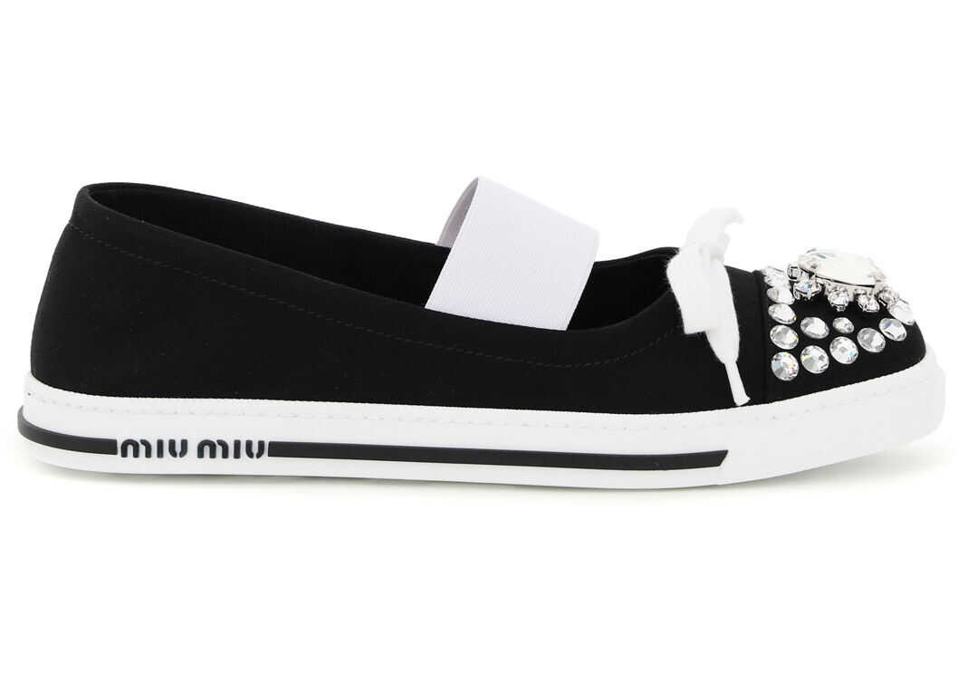 Miu Miu Gabardine Ballet Sneakers With Crystals 5F444D 3F3V NERO