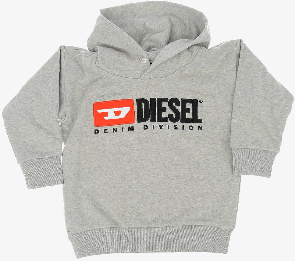 Diesel Kids Logo Print Hooded Sdivision Over Sweatshirt Gray