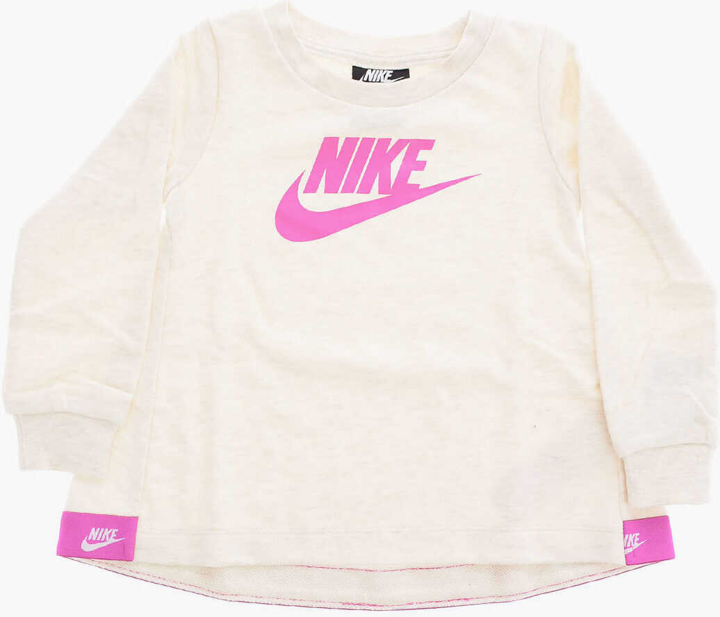 Nike Logo-Print Crew-Neck Sweat Dress Beige