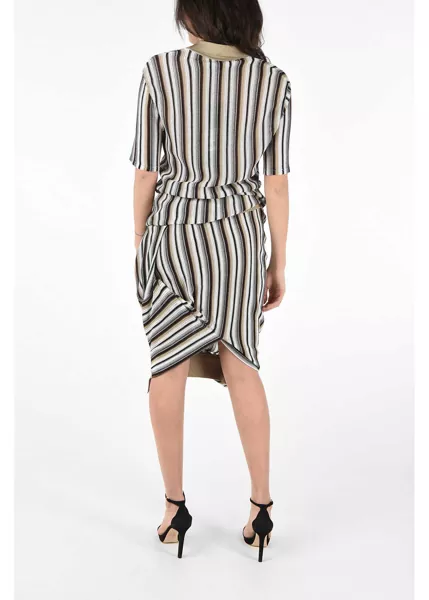 Rochii lungi Bottega Veneta Asymmetrical Striped Jaquard Dress Brown Femei (BM 8274979) 2