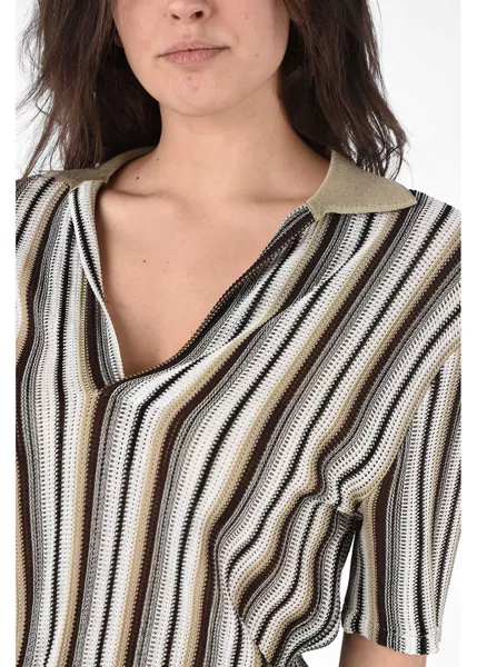 Rochii lungi Bottega Veneta Asymmetrical Striped Jaquard Dress Brown Femei (BM 8274979) 3