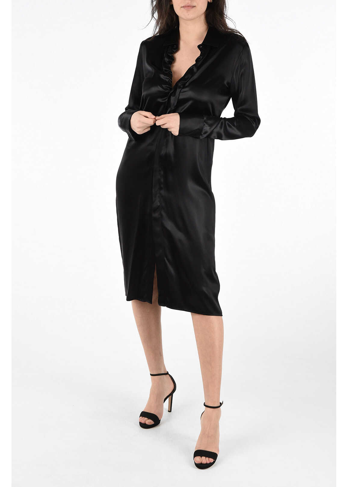 Bottega Veneta Long Sleeve Shirtdress With Hidden Closure Black