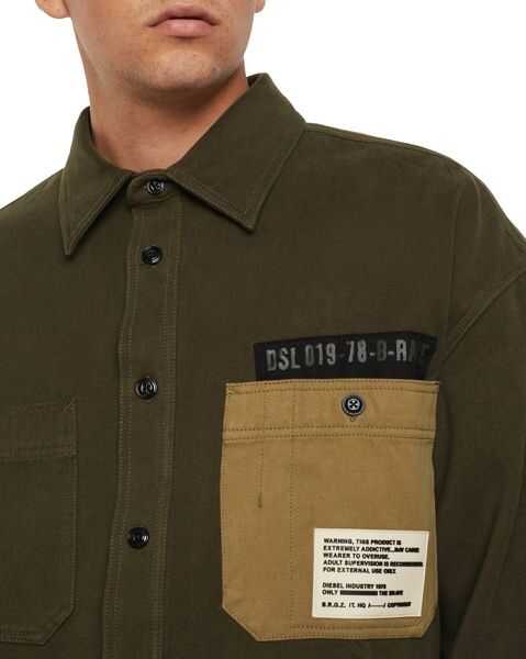 Camasi casual Diesel S-Lebed with Patch Pockets 00SW1F Green Barbati (BM 8276380) 4