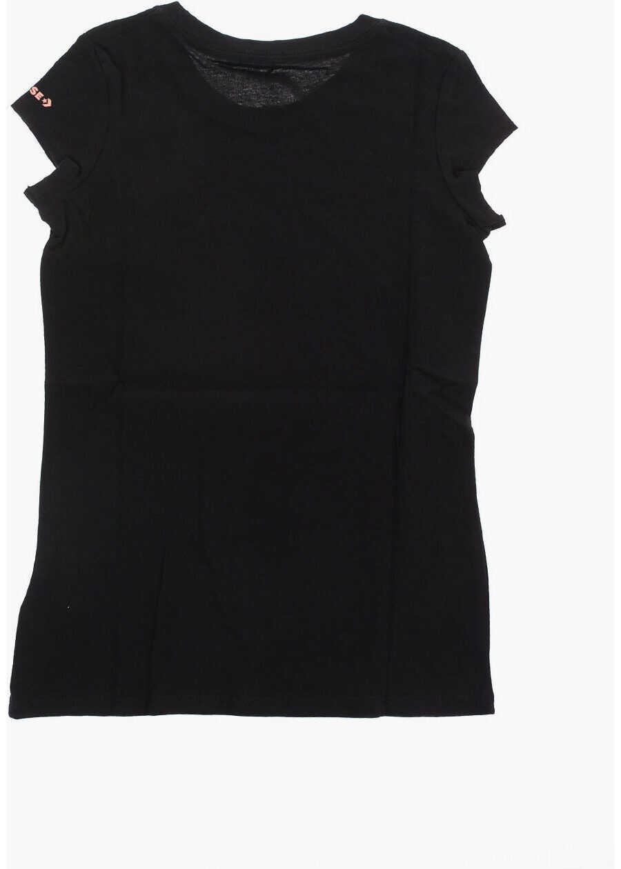 Tricouri Converse Glittered Jersey T-Shirt Black Baieti (BM 8277226) 3