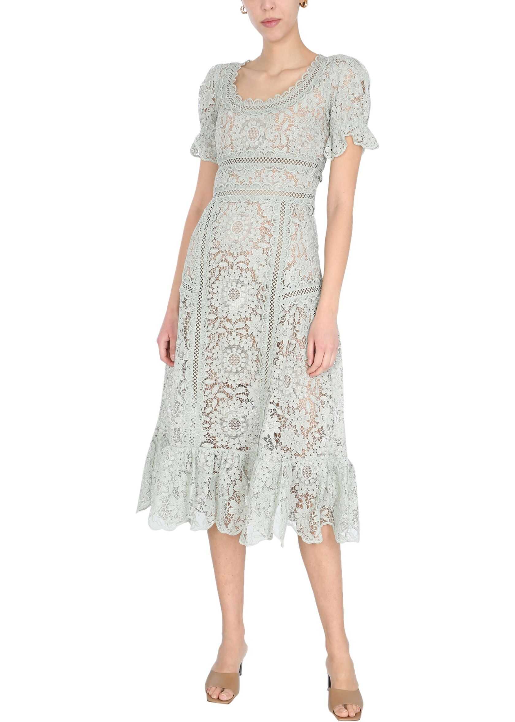 Self-Portrait Midi Guipure Lace Dress SS21077_PISTACHIO GREEN