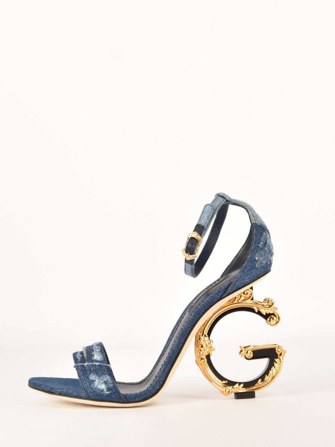 Dolce & Gabbana Patchwork Denim Sandal With Dg Barocco Heel CR0739 AO621 Light blue