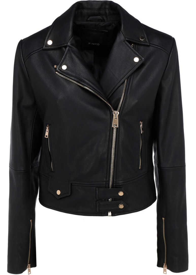 Pinko Leather Jacket 1G15MKY6WL NERO LIMOUSIN