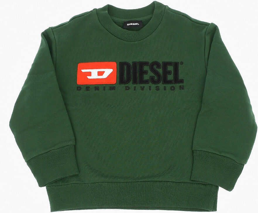 Diesel Kids Cotton Crewneck Screwdivision Over Sweatshirt Green