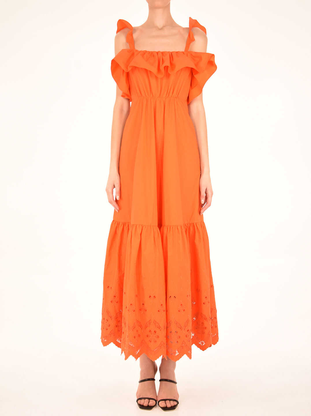 Self-Portrait Cotton Broderie Maxi Dress SS21103 Orange