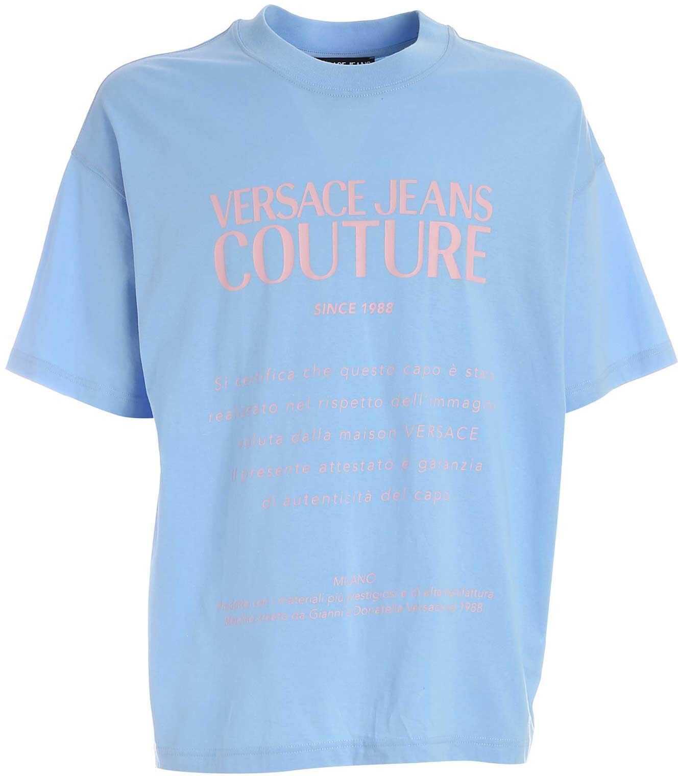 Versace Jeans Couture Label Print T-Shirt In Light Blue* Light Blue